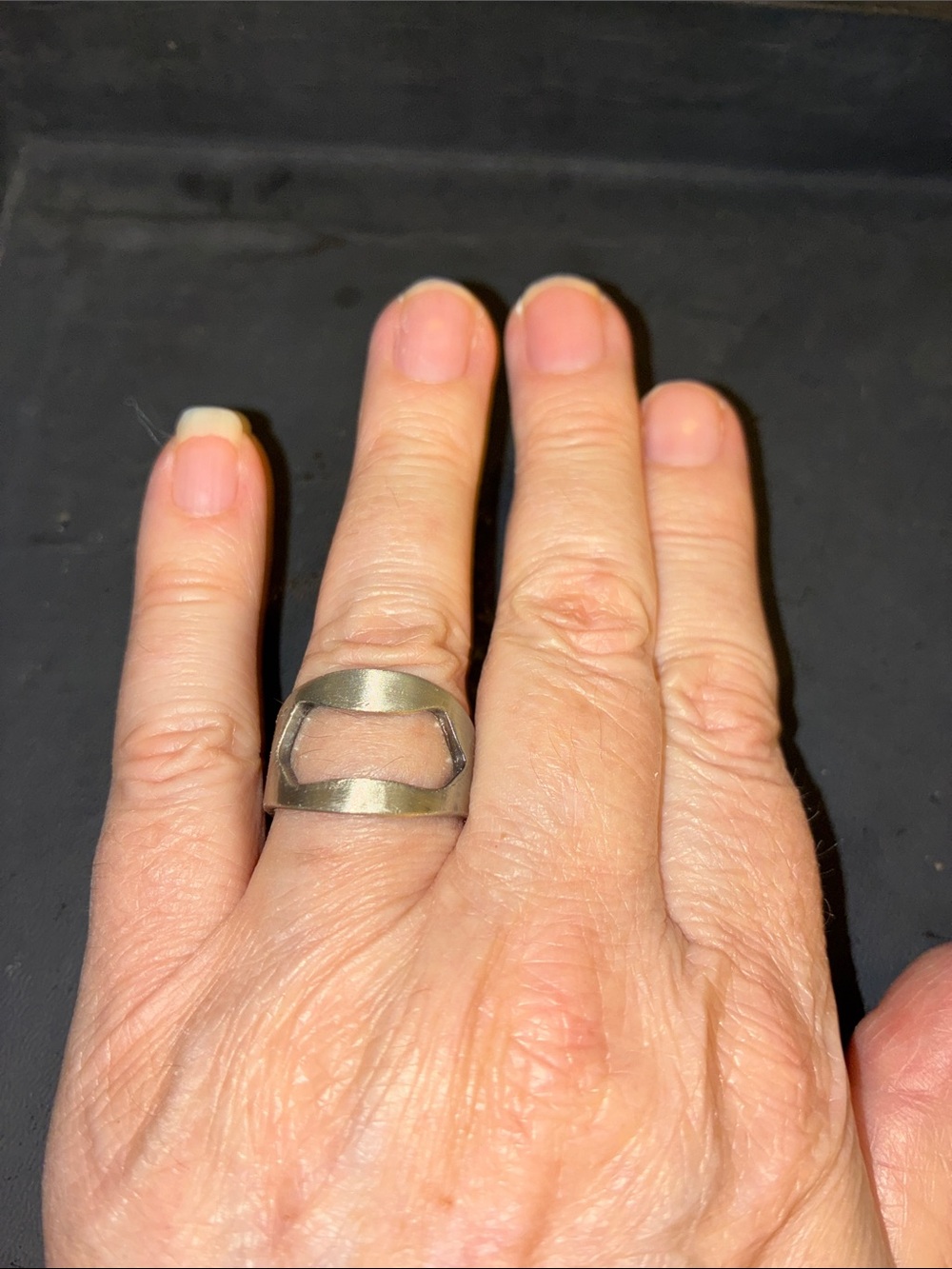 Open-Frame Men's Ring in Brushed Silver Tone Bottle Opener